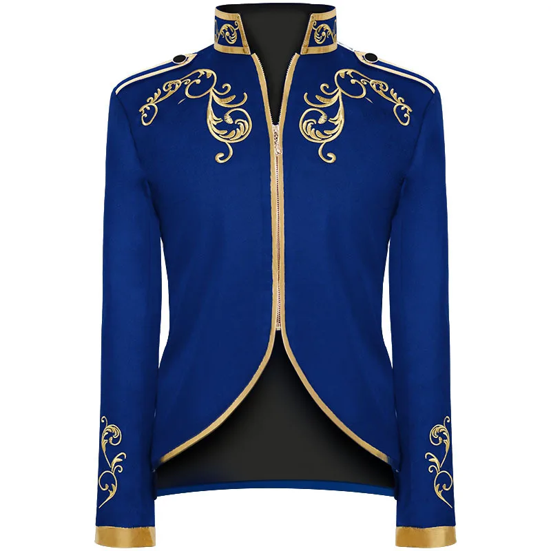 Europe Court Prince Gold Embroidered Suit Blazer Men Punk Military Drummer Parade Jacket Marching Band My Chemical Romance Coat