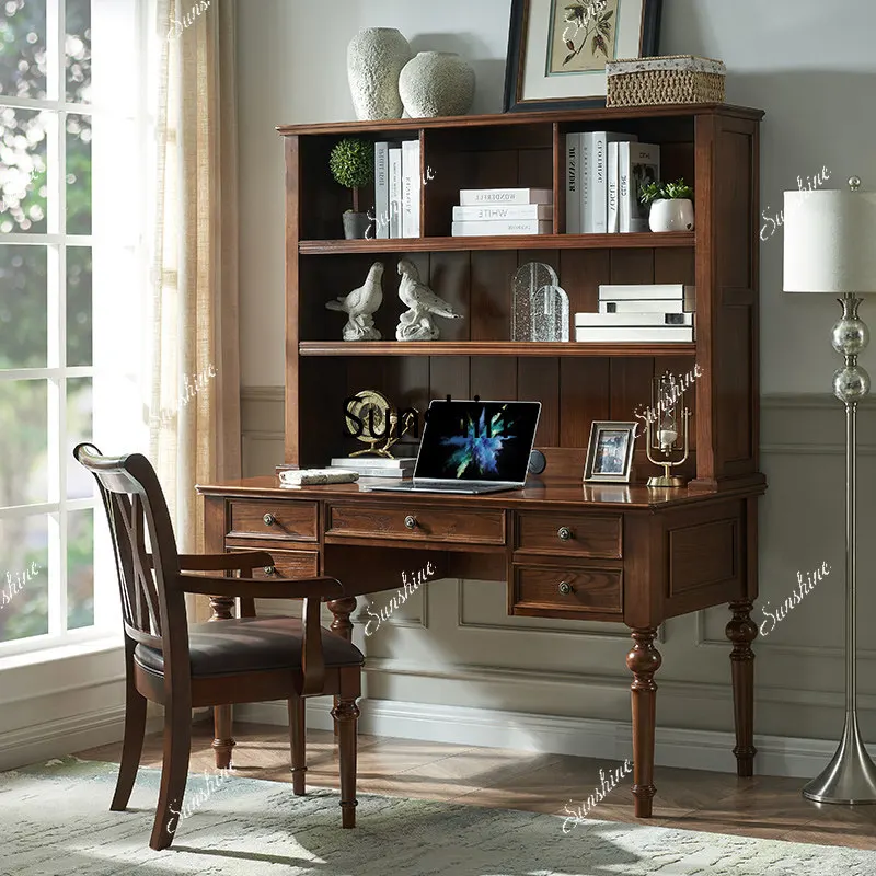 Solid wood desk, integrated frame, bedroom, combination, writing desk for home use