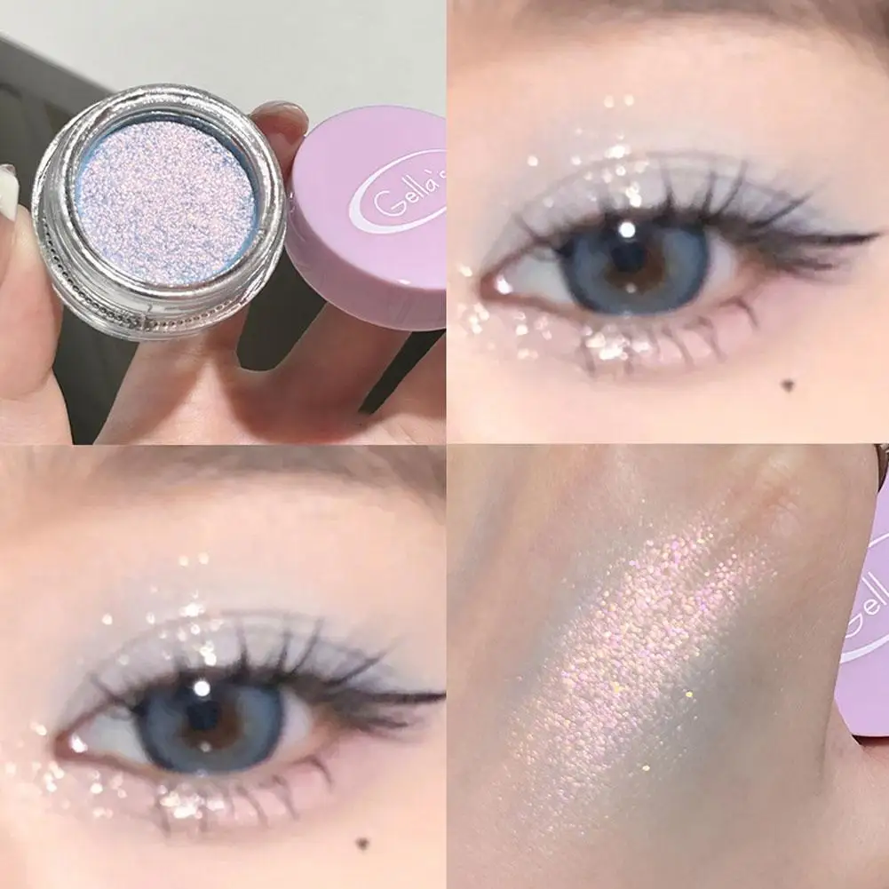 Sombra de ojos con purpurina, crema de Gel, sombra de ojos líquida nacarada, contorno, brillo, maquillaje de diamante, resaltadores de plata lechosa N9M4