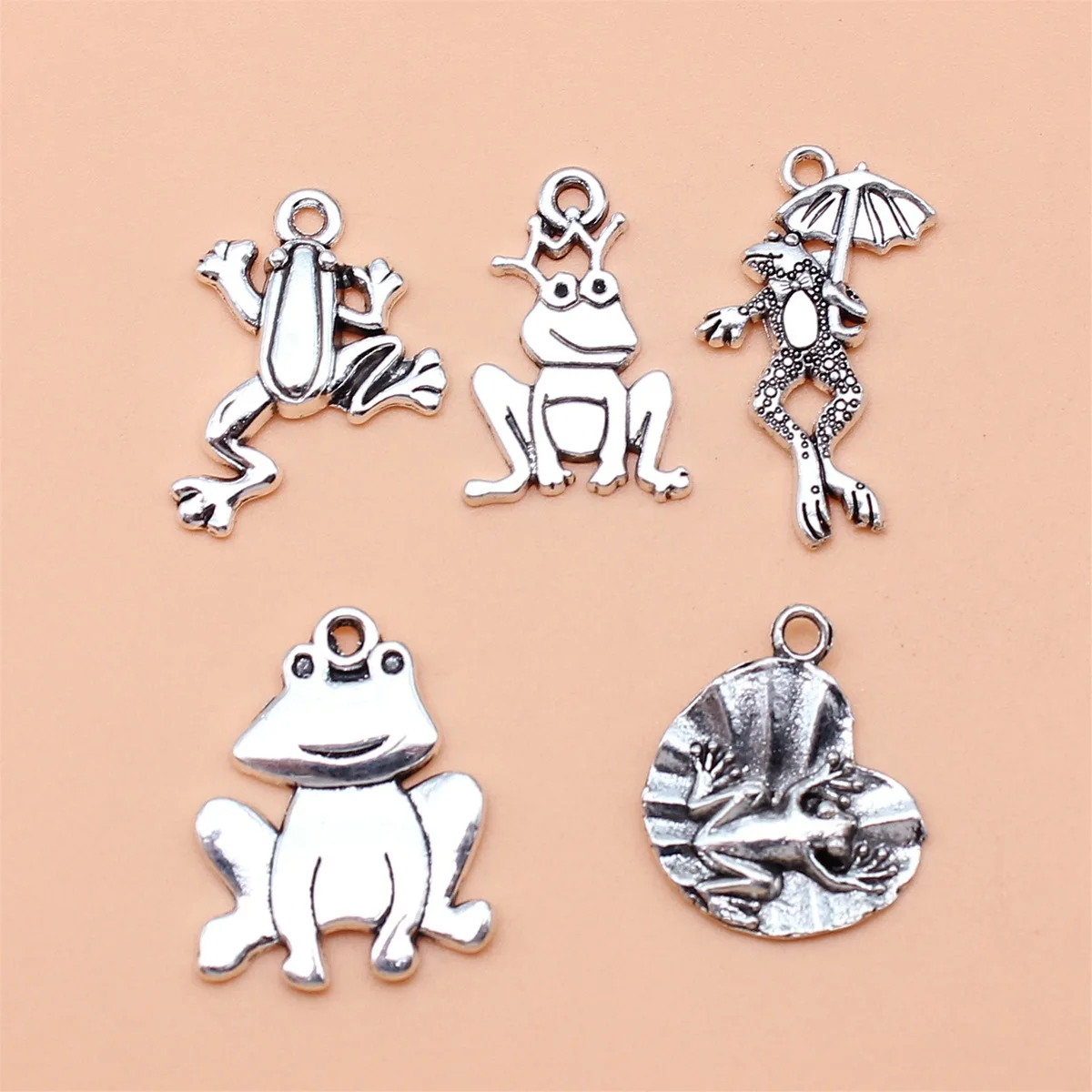 150Pcs/Bag 5 Styles Antique Silver Color Frog Charms Pendant Diy Jewelry Accessories For Jewelry Making