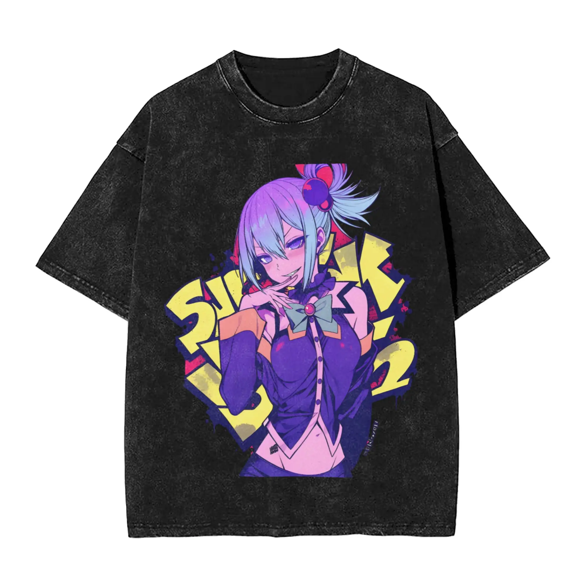 Camisetas informales Megumin KonoSuba para hombre, camisetas lavadas de algodón puro con cuello redondo, camisetas de manga corta, ropa para adultos