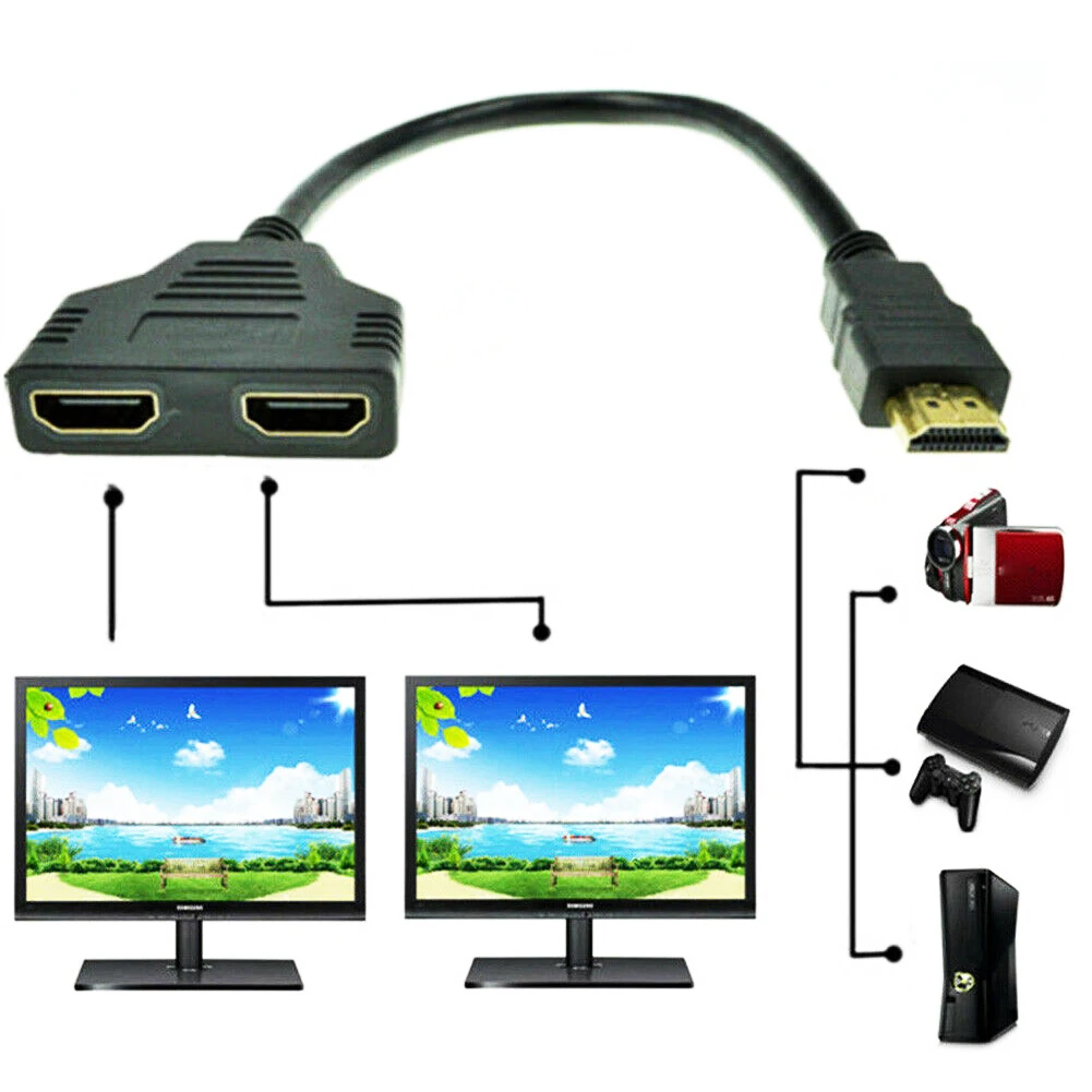 HDMI Splitter Cable 1 Male To Dual HDMI 1.4 2 Female Adapter 1In2 Out HD Video Y Converter For LCD Monitor Projector DVD Player