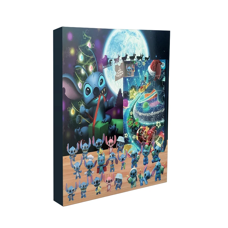 Caja de calendario de Adviento de Stitch de Disney, calendarios de cuenta regresiva de Navidad de 24 días, modelo de figura de acción, muñecas, juguetes, regalo para niños