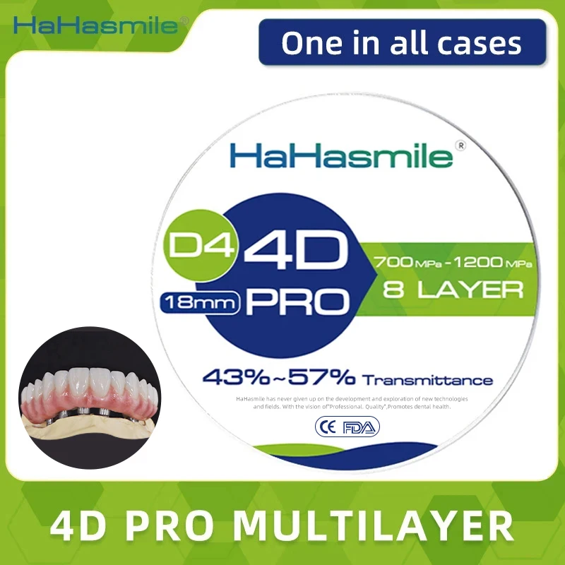 

HaHasmile 4D-Pro-Multilayer D4 98mm Zirconia Blocks 8 Layer Porcelain False Teeth Material Open Cad Cam System for Dental Lab