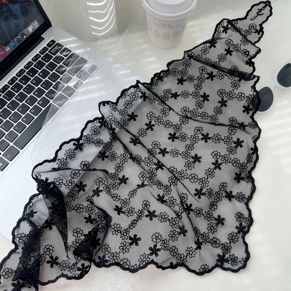 Embroidered Flower Lace Triangle Scarf Small Shawl Crochet Neck Scarf Solid Head Scarf Headwraps Bandana For Women Neckerchief