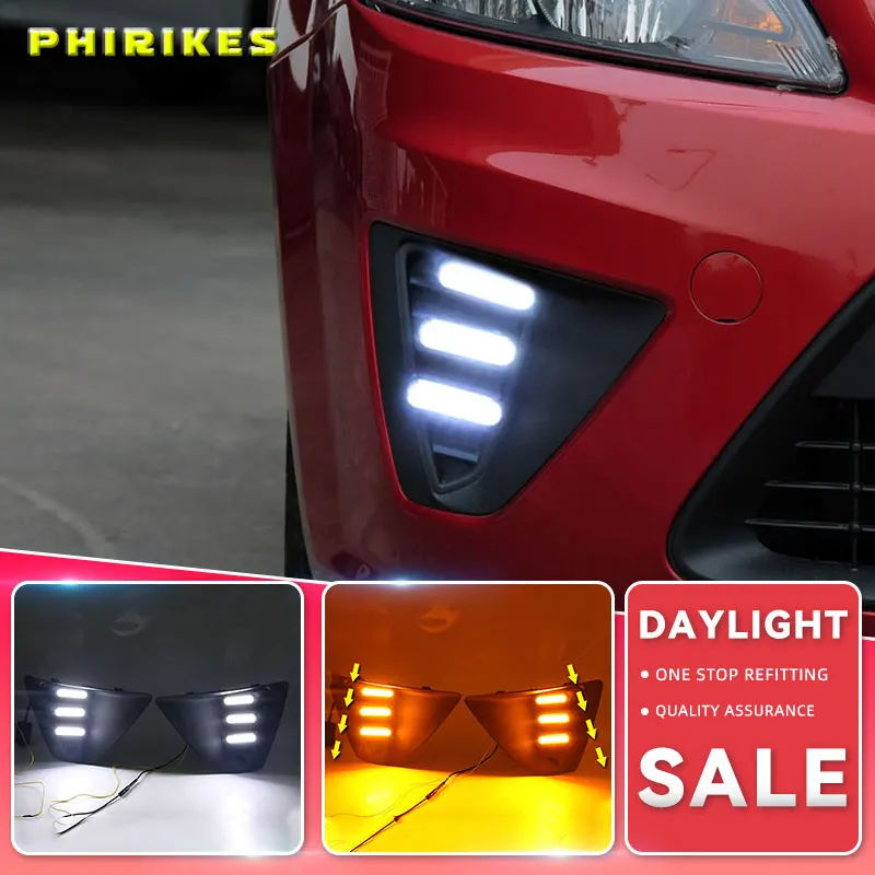 

LED Daytime Running Light For Ford Focus 3 2009-2012 Waterproof 12V Yellow Turn Signal Indicator Light Bumper Lamp LED DRL