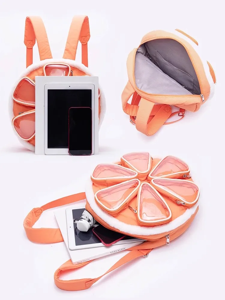 

Original Multi Layer Divided Orange Shape Pain Bag College Students Lightweight Cotton Backpack Cute Creative Orange Book Itabag