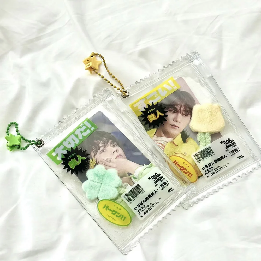 Pochettes transparentes et brillantes pour cartes Kpop, porte-cartes, porte-cartes photo, protecteur de cartes de jeu de films japonais, sac de bonbons mignon, 1PC