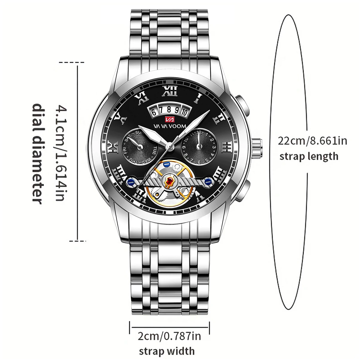 VA VA VOOM ブランドメンズ腕時計オリジナルパイロットシリーズシミュレーショントゥールビヨン 41 ミリメートルステンレス鋼クォーツムーブメントカジュアルスポーツウォッチ