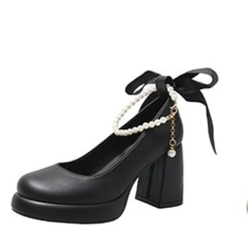 New Pearl Ankle Strap Platform Women's High Heel Shoes Women's Bow Dress Shoes Women's Fashion Casual Comfort Simple Plus Siz 43