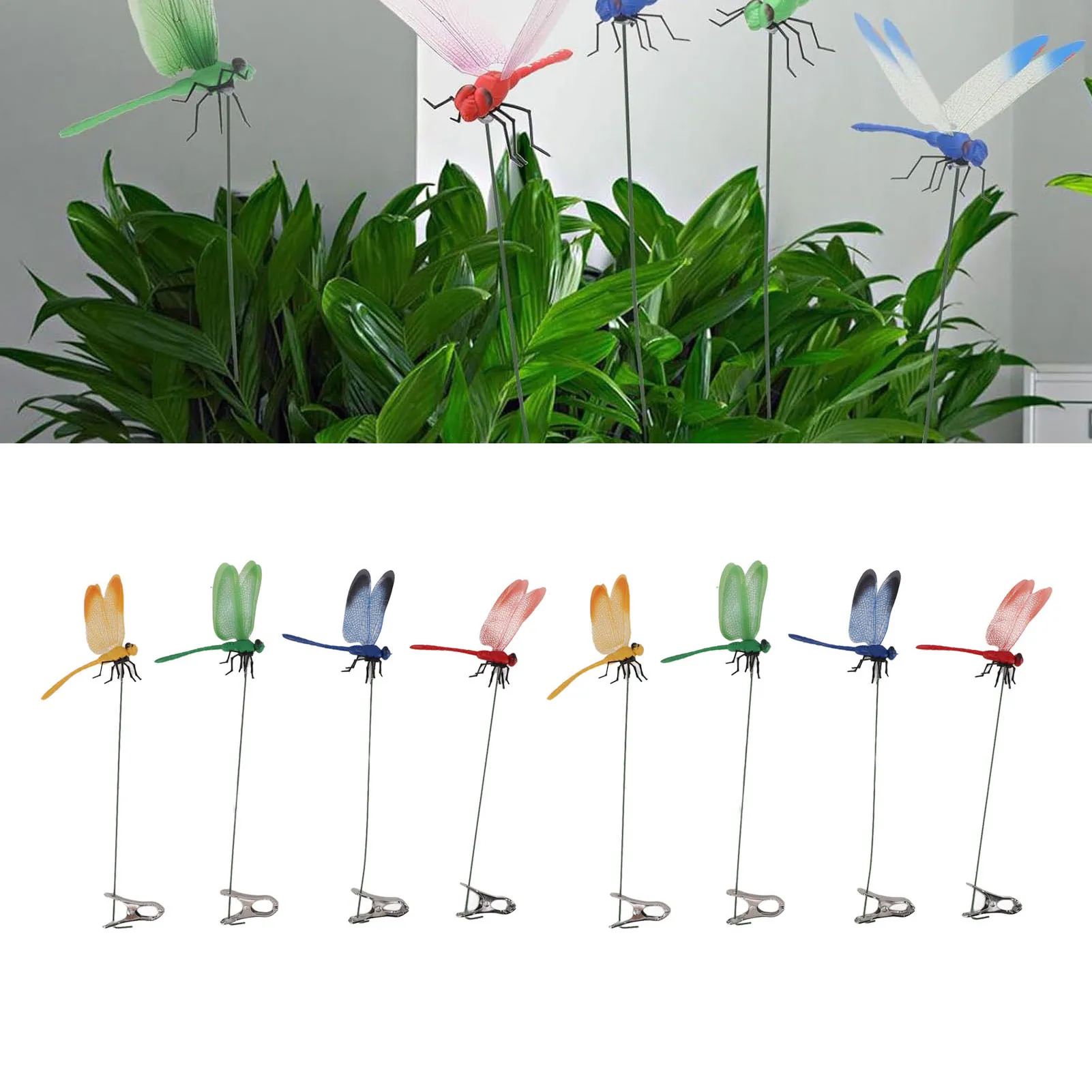 

8PCS Fake Dragonfly Clip Waterproof Outdoor 3D Dragonfly Garden Decorative Clips Home Patio Ornaments Crafts