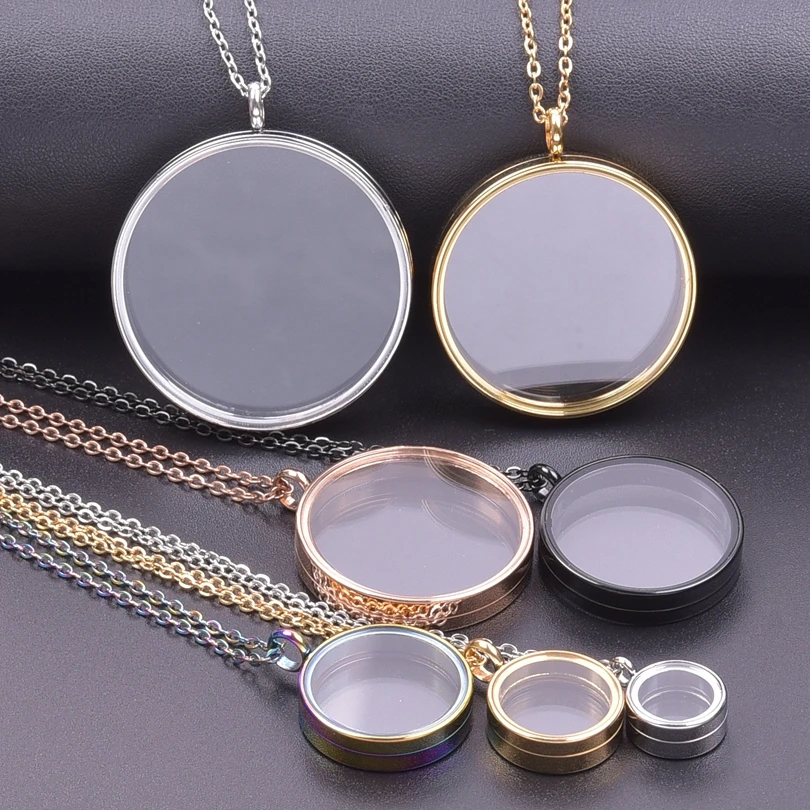 1Pc Inner Size 10-40mm Round Glass Memory Coin Holder Locket Pendant Necklaces Floating Living Relicario Collares Jewelry Bulk