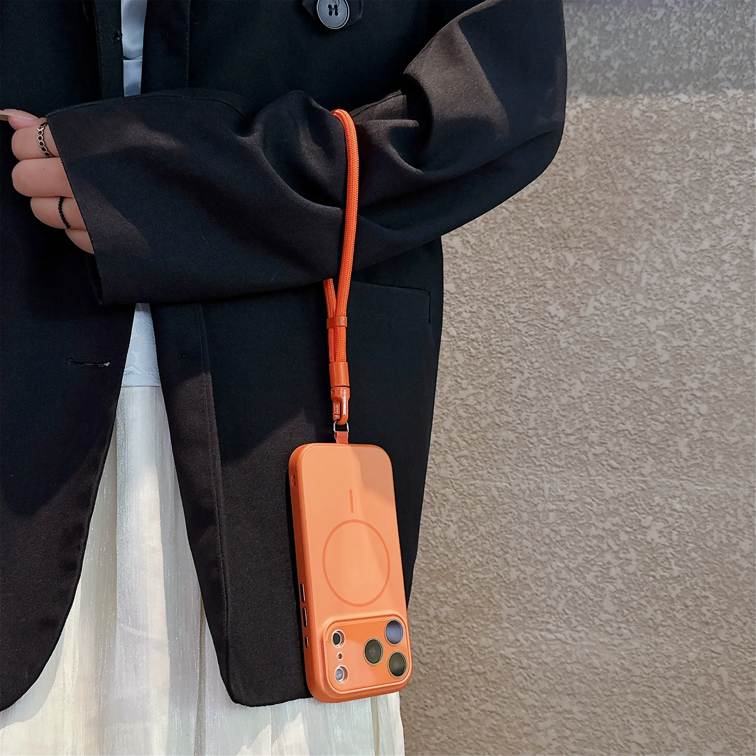 

Fine-hole glass lens protection case for iPhone 17, 16 Pro Max, fashionable magnetic protection cover with hanging strap