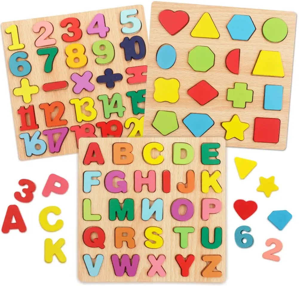 Montessori Educational Wooden Toys for 2 3 Year Baby Toy 0 12 Month Number Alphabet Puzzle Sorters Puzzle Game Toys For Children