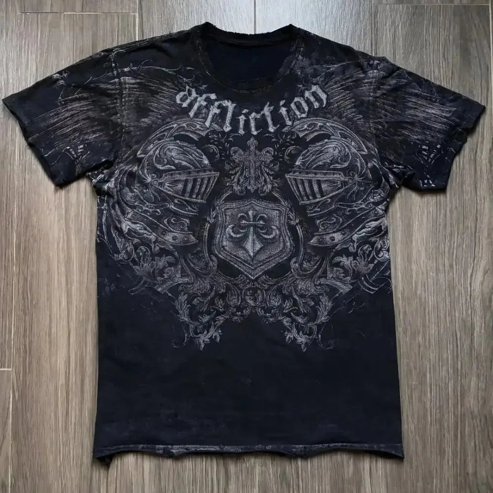 European and American Men's Summer Gothic Death Skull Print Comfortable and Breathable Round Neck T-shirt Outdoor Street Top