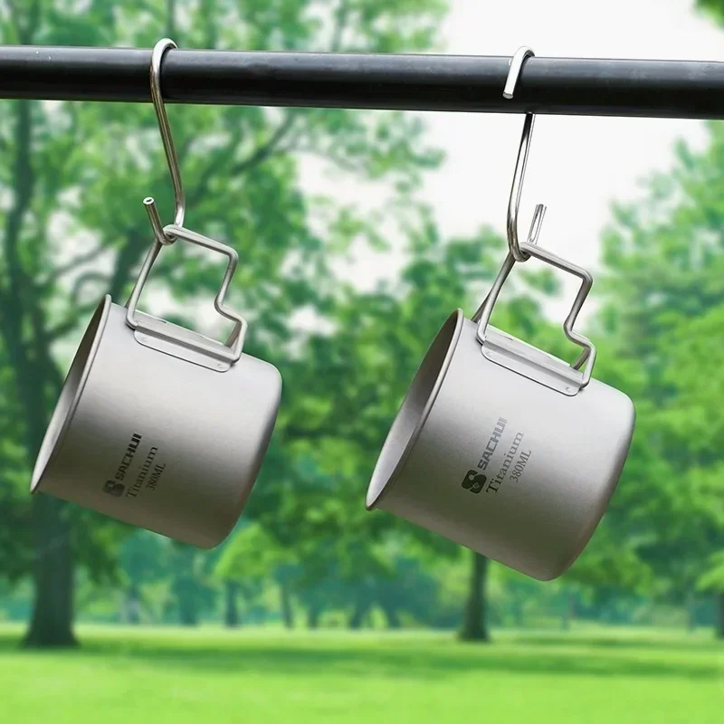 

Сверхлегкая титановая чашка для улицы, портативная чашка для воды для кемпинга, пикника, кружка со складной ручкой 380 мл/420 мл/550 мл/750 мл