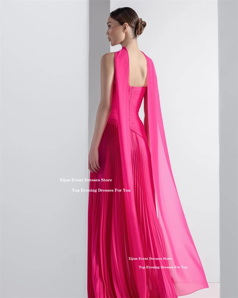 Xijun eleganti abiti da sera in chiffon rosa increspato a-line lunghi abiti da ballo sciarpa occasione formale abito da ballo 2025 donne personalizza