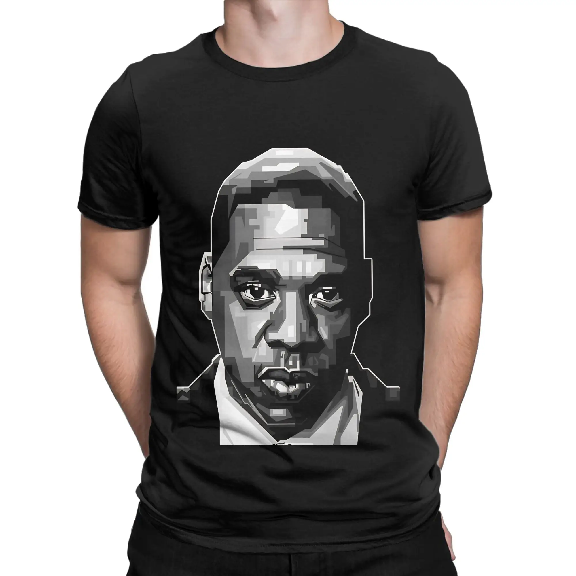 Jay z grayscale  Classic Shirt black background Funny 100% Cotton T-Shirt Jay-z Tees Tops For Men