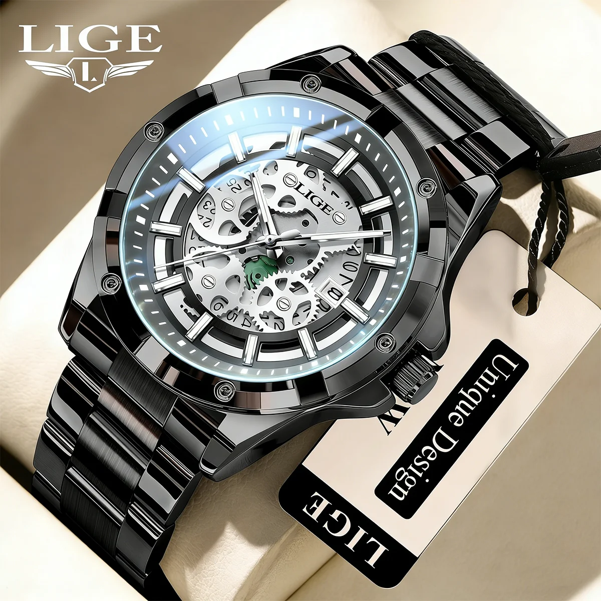 

Мужские часы LIGE: модные кварцевые наручные часы для бизнеса, с полым циферблатом, водонепроницаемые, светящиеся, хронограф, подарок (Orologio Uomo)