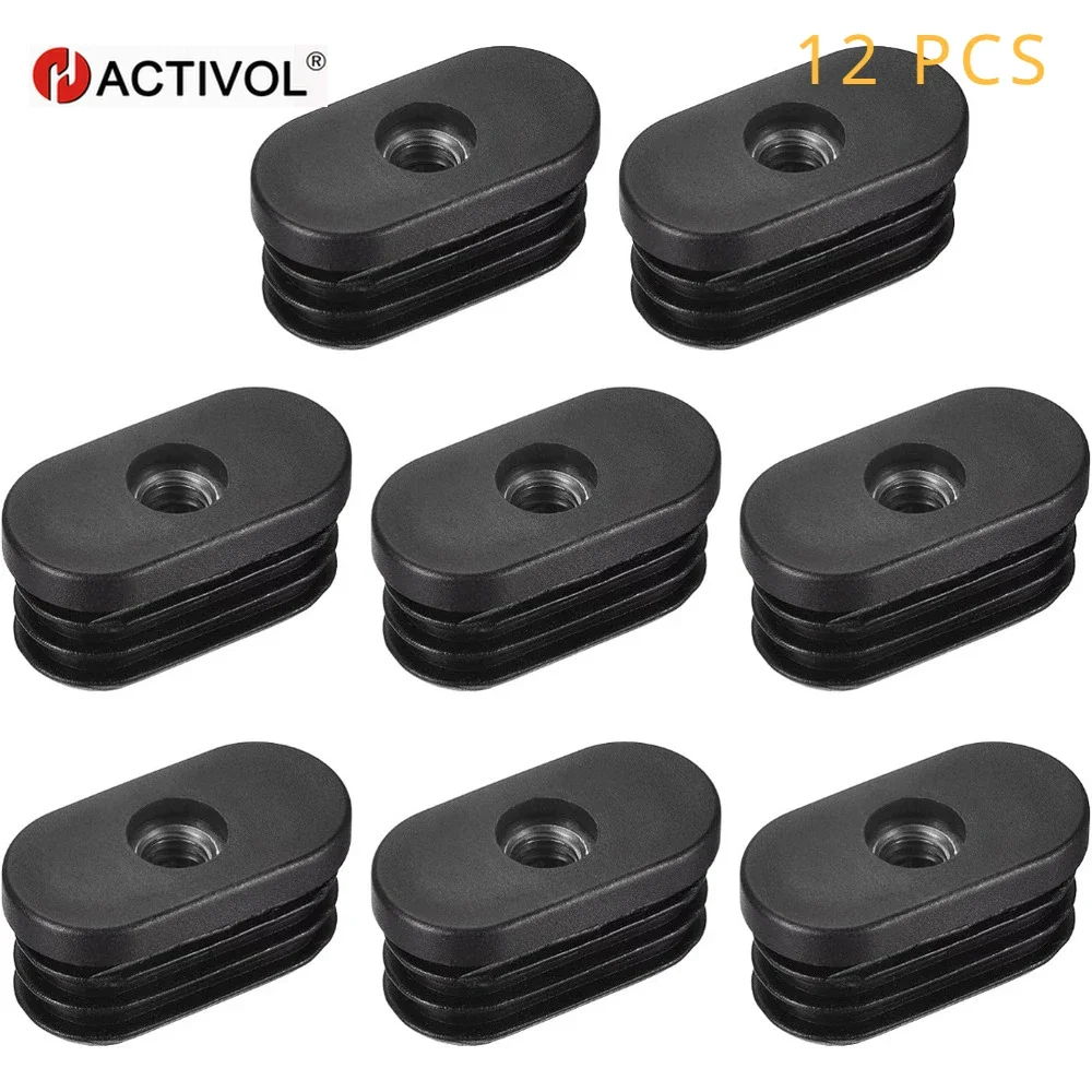 

12pcs Threaded Tube Inserts with M8 Thread, Black Plastic Chair Leg Plug Blanking End Caps Insert Plugs for Furniture Tables