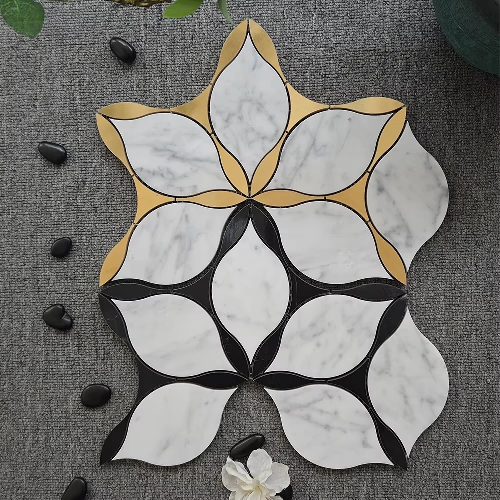 Black And White Marble Polished Water Spray Floor Tiles for Living Room Interior Mosaic Tiles Bathroom Kitchen