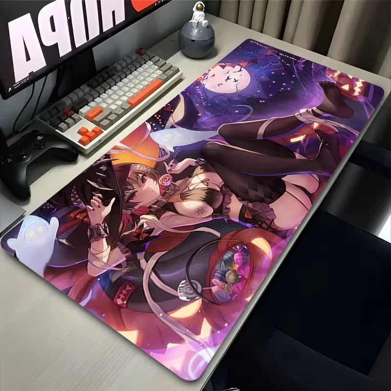 XXL Cartoon Game Player Mouse Pad, Stitched Edges Non-Slip Rubber Keyboard Desk Mat for Office Study PC Carpet