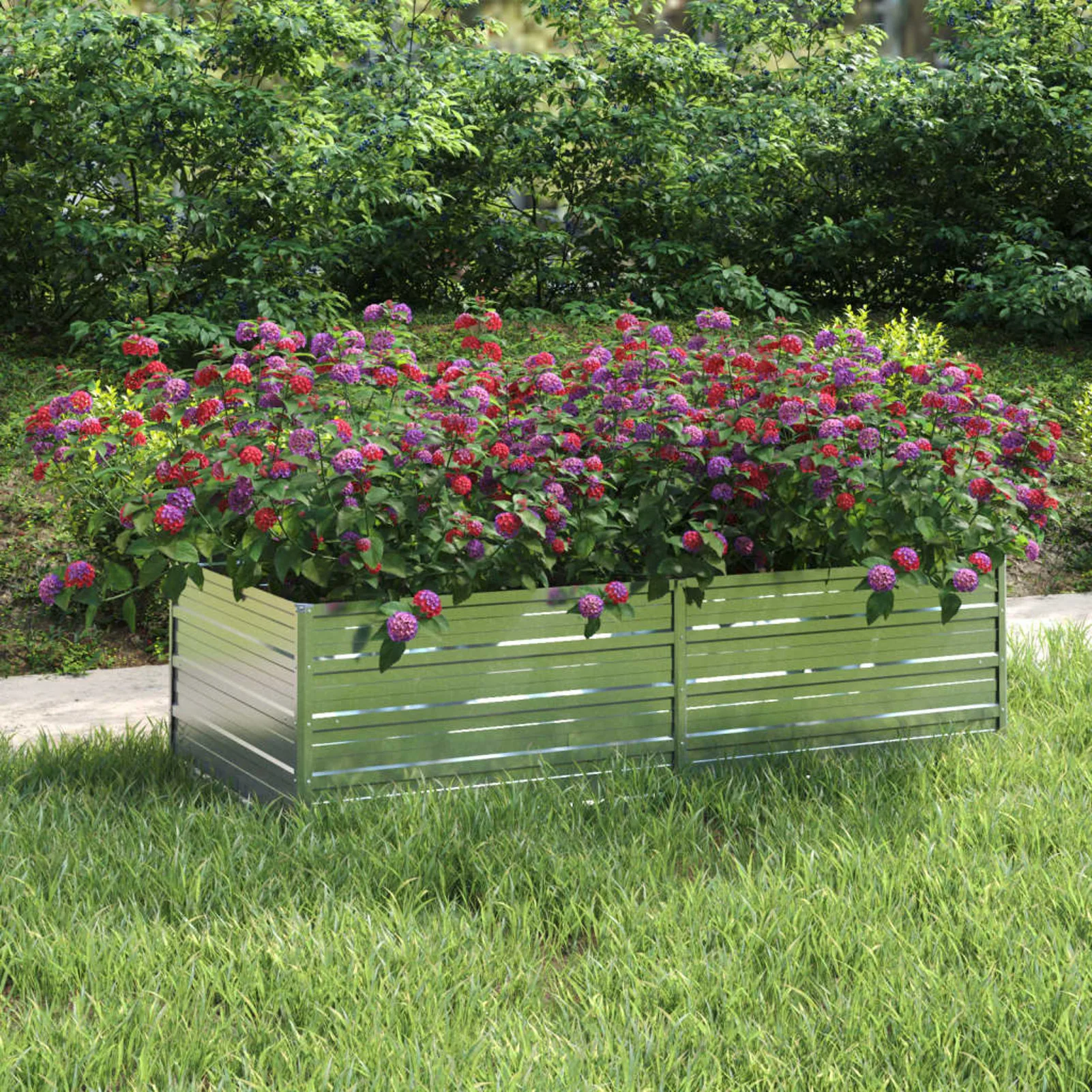 Hochbeet für den Garten, 160 x 80 x 45 cm, silberfarbener verzinkter Stahl, Artefakt, Balkon,