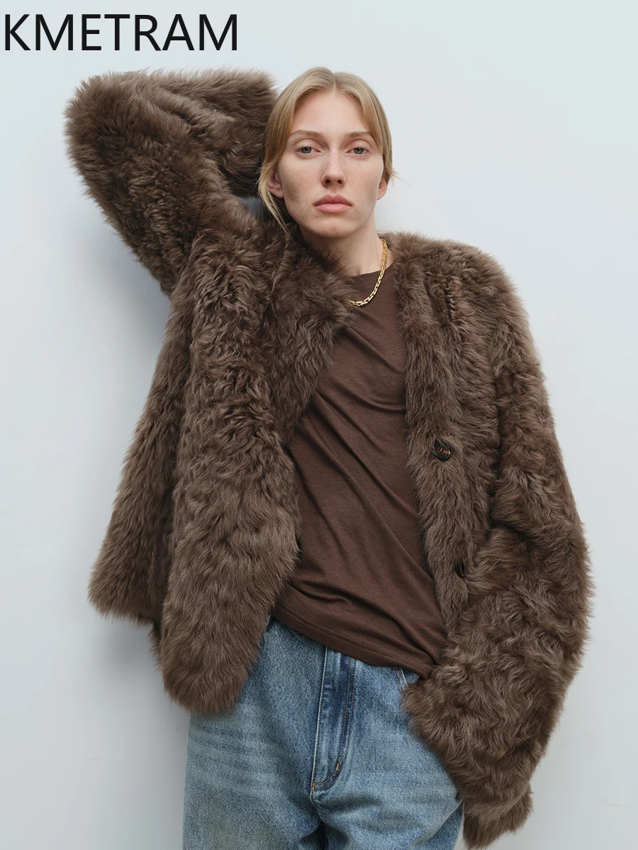 Natural Tuscany Wool Sheepskin Double Faced Fur Jacket Women V-neck Real Fur Coat Furry Jackets Winter Woman Clothing 2025 шуба