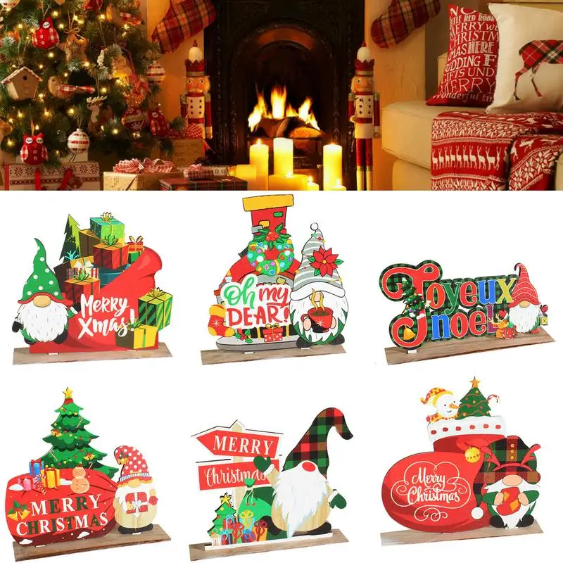 Kerst Houten Tafelbord Santa Claus Tafelblad Bord Sneeuwpop Kersttafel Decoratie Voor Winter Kerstfeest Tafel