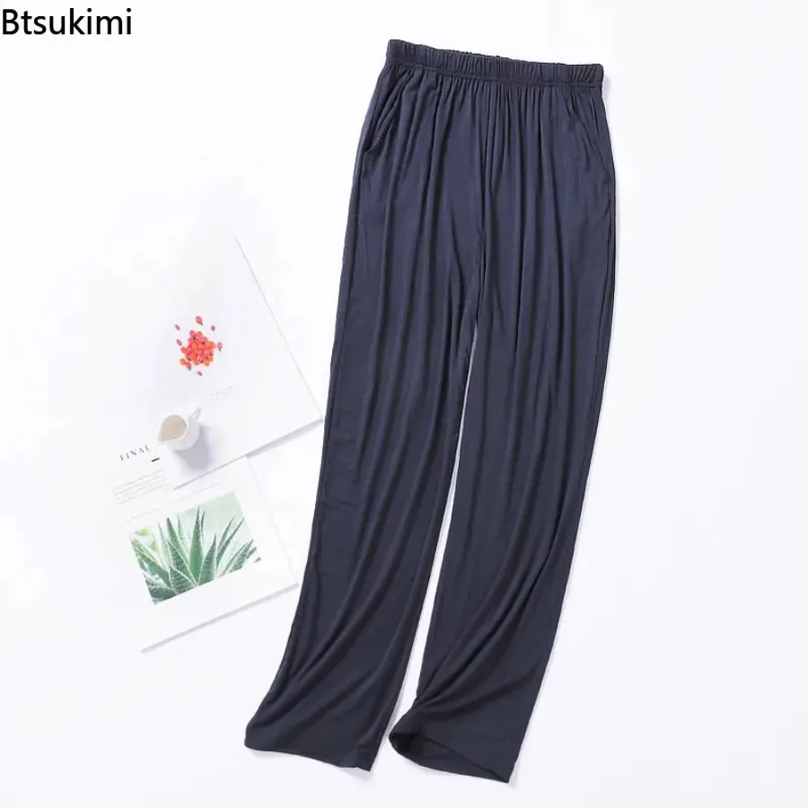 New 2024 Men\'s Casual Modal Sleeping Pants Solid Sleep Trousers Man Pajamas Bottoms Soft Sleepwear Pyjama Homewear Pants Male