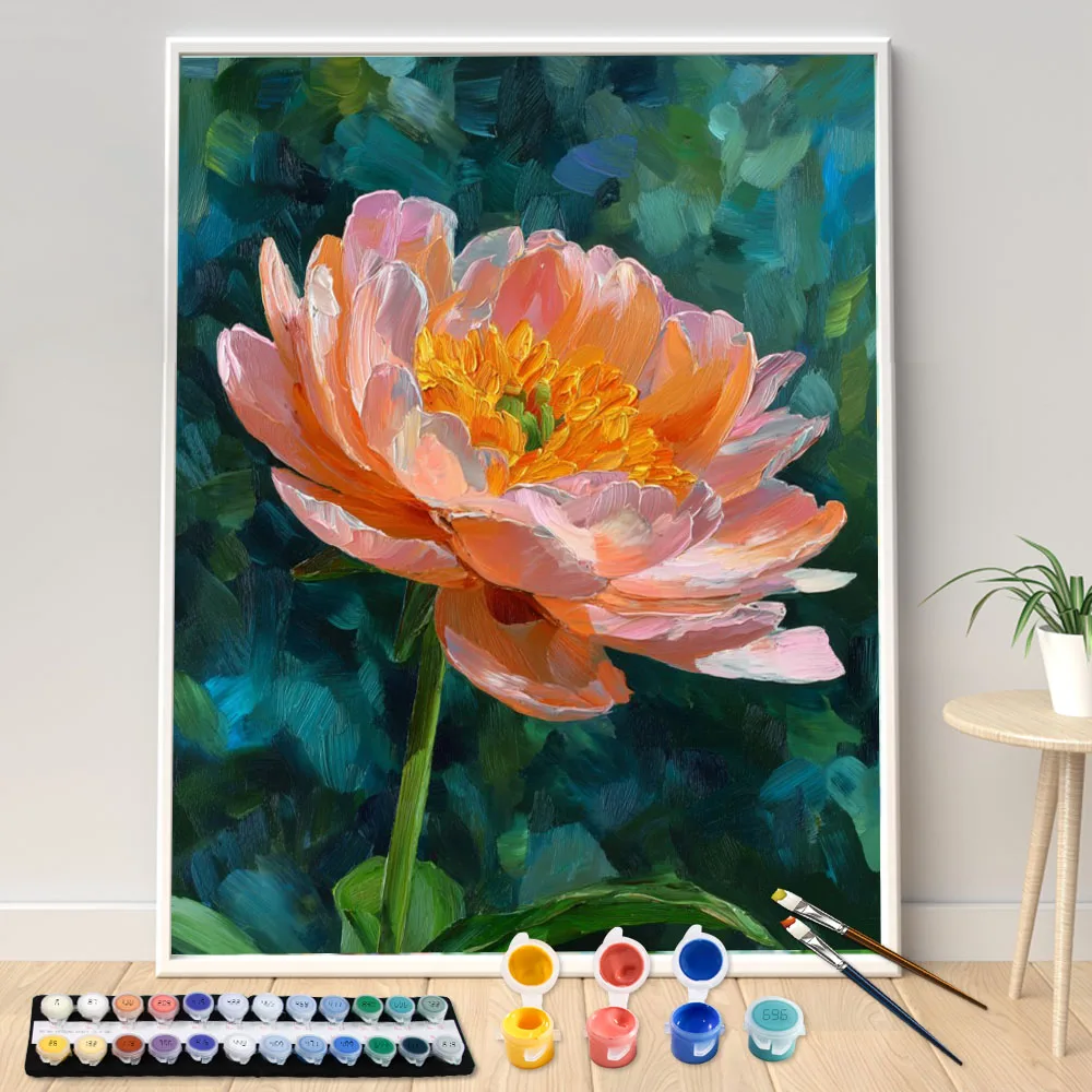 Malen nach Zahlen 40x50cm Sets: Ein Ranunkel-Bild nach Zahlen für Heimdekorationen, handgemaltes DIY-Geschenk