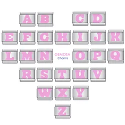 GEMOSA New Fashion Pink 26 English Letters A-Z Italian Links Charm Fit 9mm Stainless Steel Women Men Bracelet Jewelry DIY Making