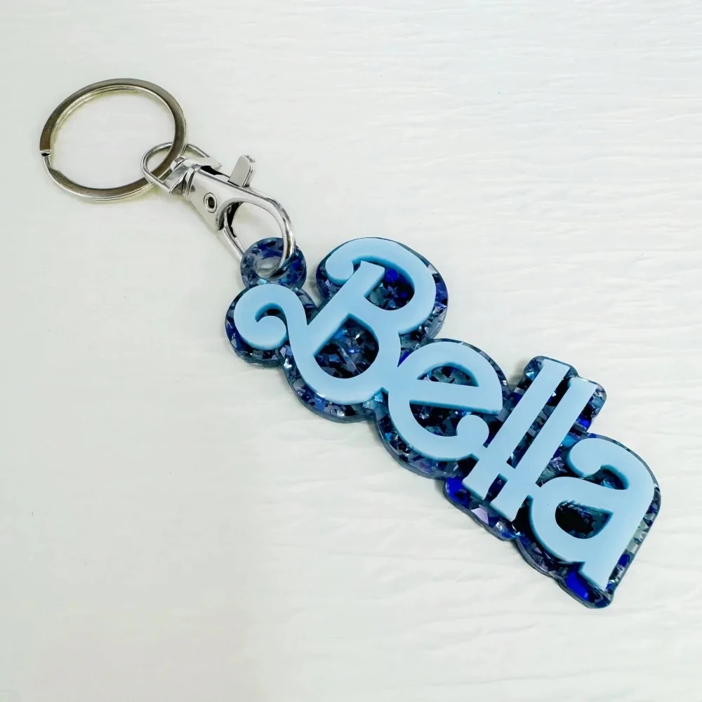 Colored Polka Dots Acrylic Name Keychain, Custom Gift