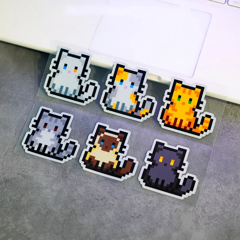 Car Styling Tape Cute Pixel Cat Animal Fun Reflector Reflector Stickers Waterproof for Motor Helmet Fuel Tank Case Decal