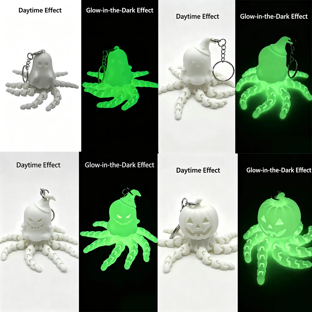 NEW Halloween Ghost Pumpkin Glow in the Night with Light Rotating Keychain Decompression Toy Ornament 3D Printing Toy Gift ﻿