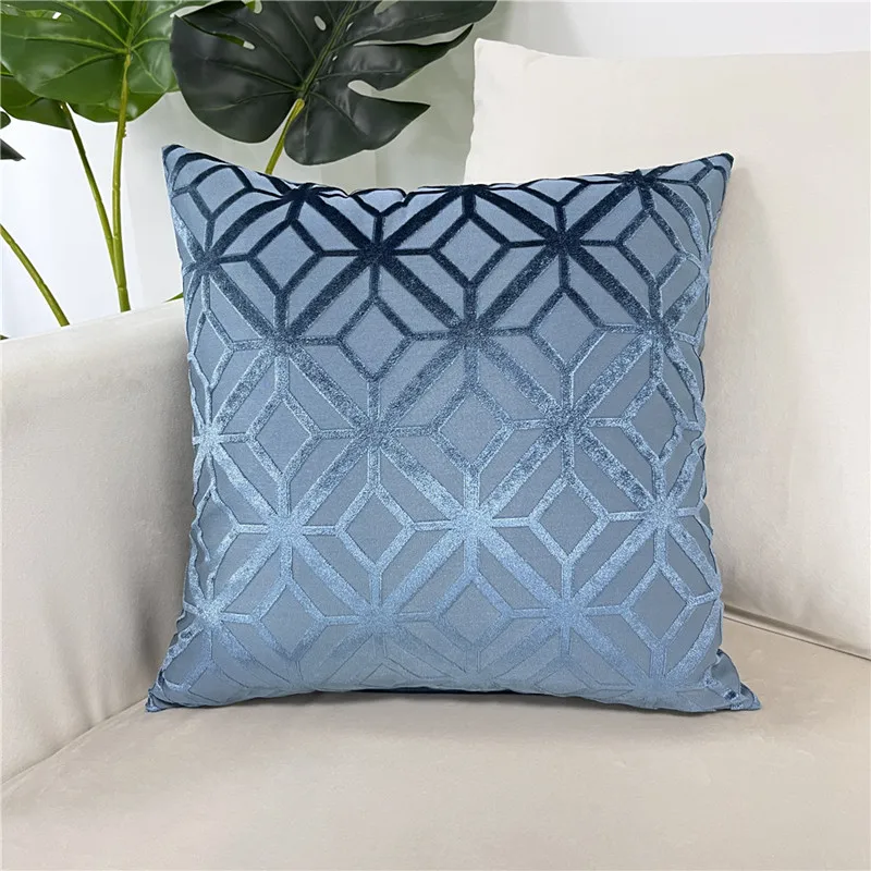 Luxury European Solid Jacquard Geometric Cushion Cover Sofa Decorative Cutting Velvet Throw Pillowcase Pillow Coverfrom Factory