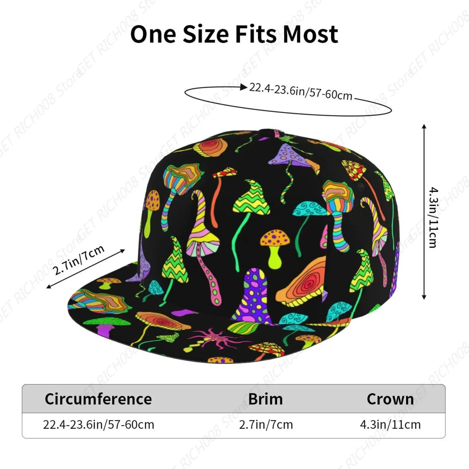 Mujeres hombres niño niña moda ajustable 3d impreso gorra de béisbol plana Cool Hip Hop baile Snapback sombrero para Trippy Mushroom