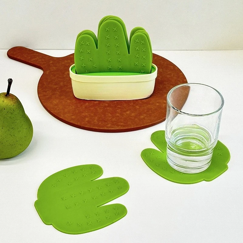 Desert Oasis Cactus 6-piece Creative Cup Mat Plant Potted Heat Insulation, Anti scalding, Anti slip Coffee Mat 5