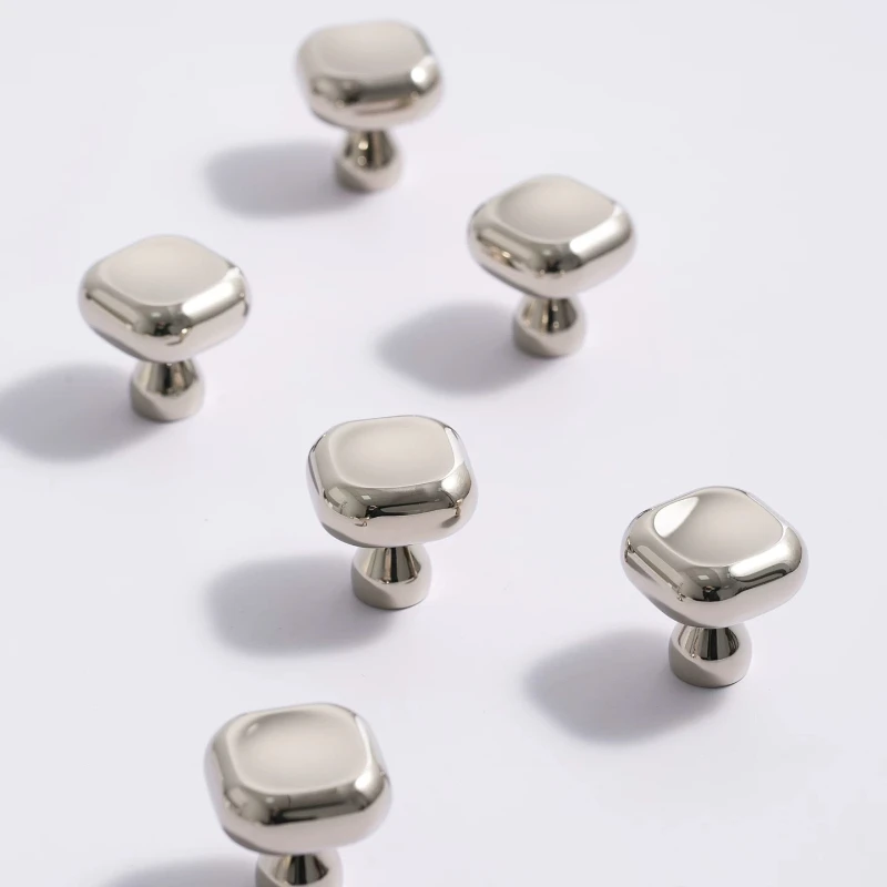 Cabinet Handle Simple Bright Chrome Handle Silver Drawer Cupboard Door Knob Single-Hole Round Knob Furniture Hardware
