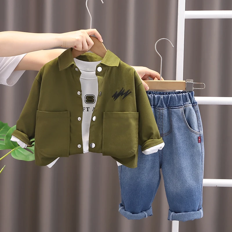 

Boys Suit 2024 New Children's Handsome Shirt Jacket Male Baby Spring and Autumn Three-piece Set Western Style Baby Boy Clothes