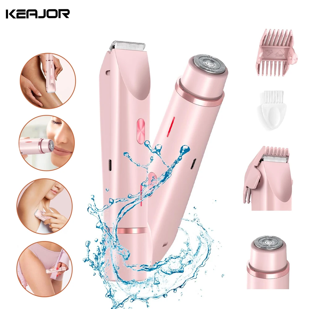 Electric Hair Shaver For Women Bikini Body Underarm Face Mustache Painless Hair Razor Portable 2in1 Facial Hair Removal Trimmer