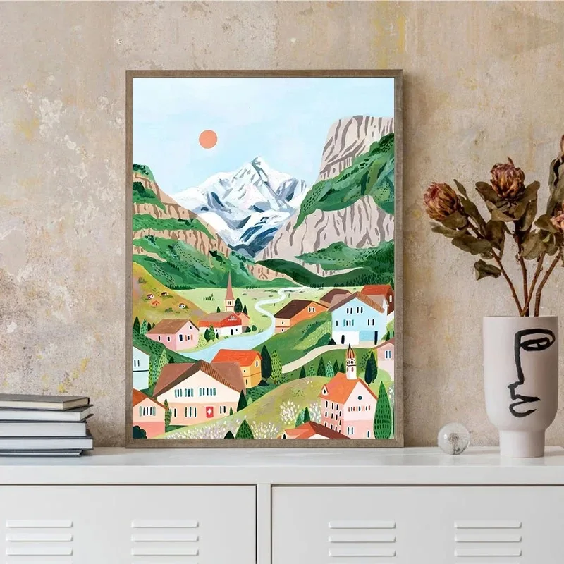 هولندا الزنبق المشارك سانتوريني بوزيتانو إيطاليا أمستردام مدينة السفر ملصق الرسم على لوحات القماش الجدارية يطبع أوروبا ديكور المنزل