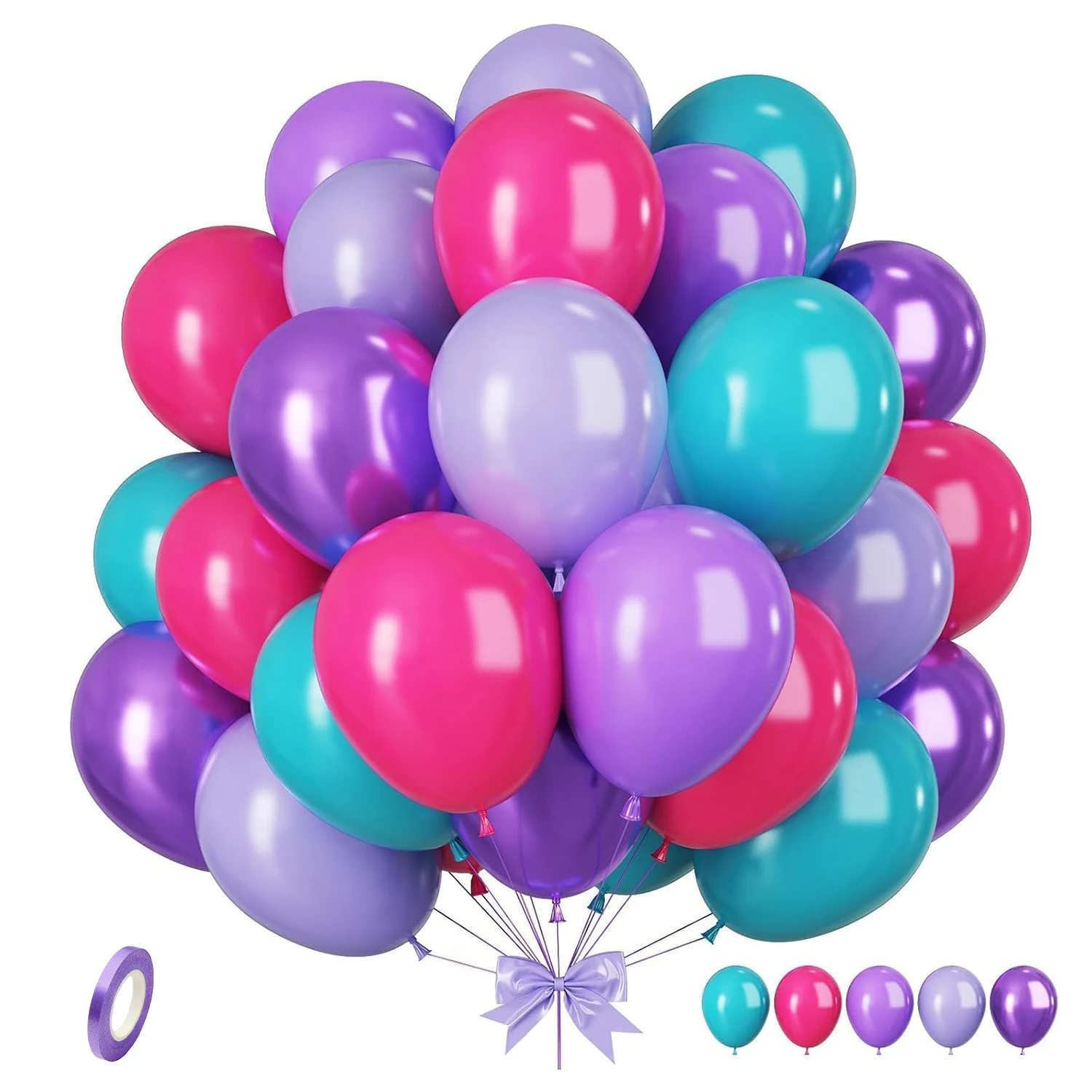 Juego de globos de 12 pulgadas, 35 Uds., color morado, rosa y verde, adecuado para bodas, cumpleaños, fiestas temáticas, despedida de soltera