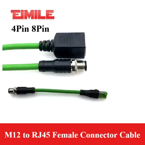 M12 to RJ45 Female Head Gigabit Ethernet Extension Cable 4Pin D-type 8Pin X-type Male A-code Waterproof Connector IP67 Adapter