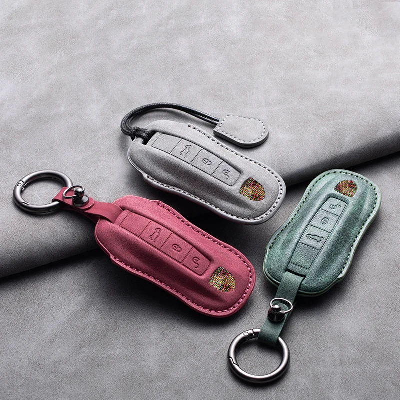 Wildleder Leder Auto Smart Key Case Anhänger Abdeckung Shell für Porsche Panamera Spyder Carrera Macan Boxster Cayman Cayenne 911 718 991