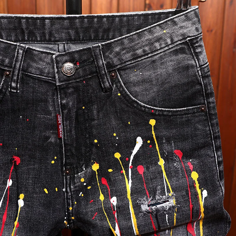 High end summer thin denim shorts for men with stretch, slim fit, straight leg, fashionable and trendy brand cropped pants