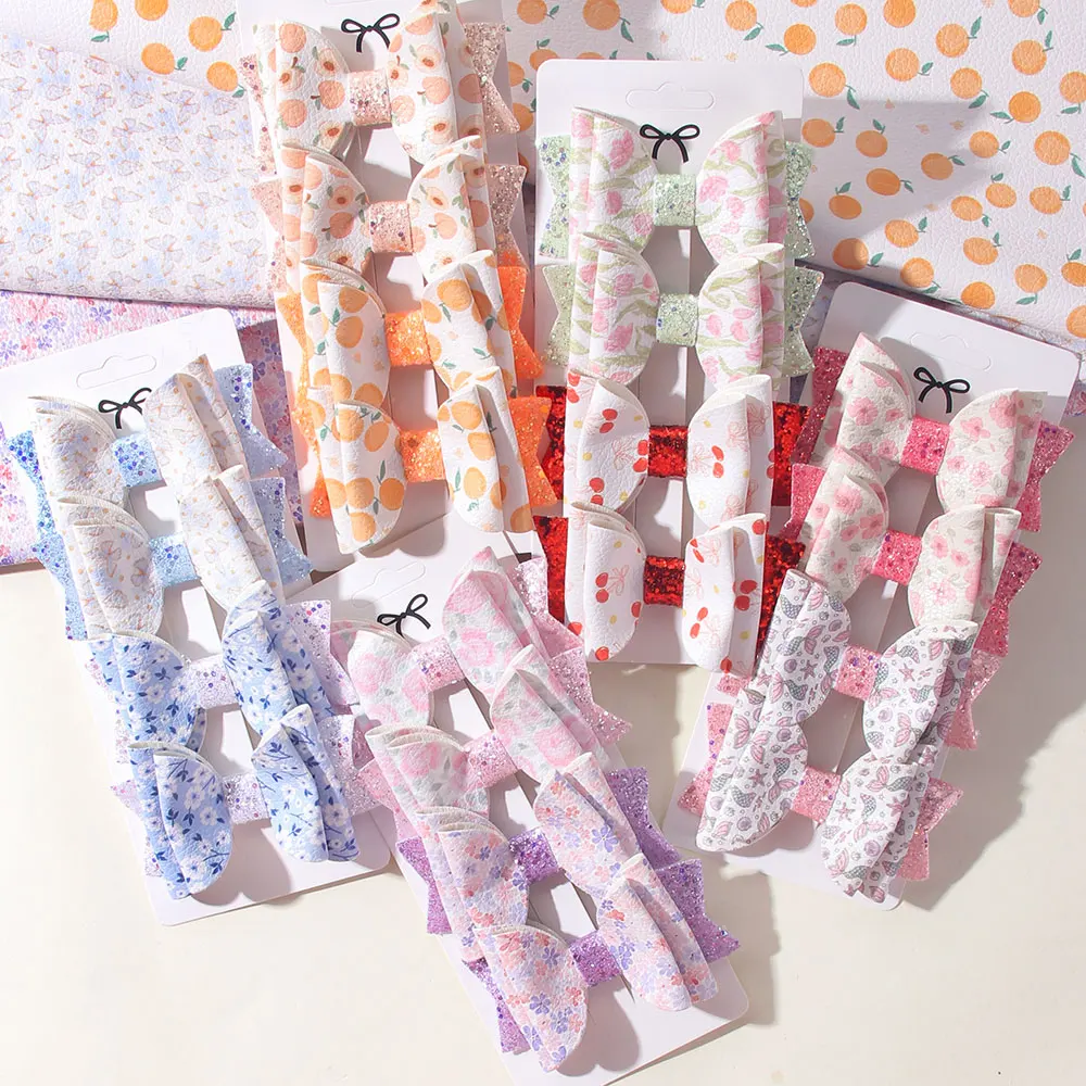 

4 шт., заколка для волос для девочек, детские аксессуары для волос, милый фруктовый узор, двойной бант-бабочка, сделай сам, головной убор, декор с бантом