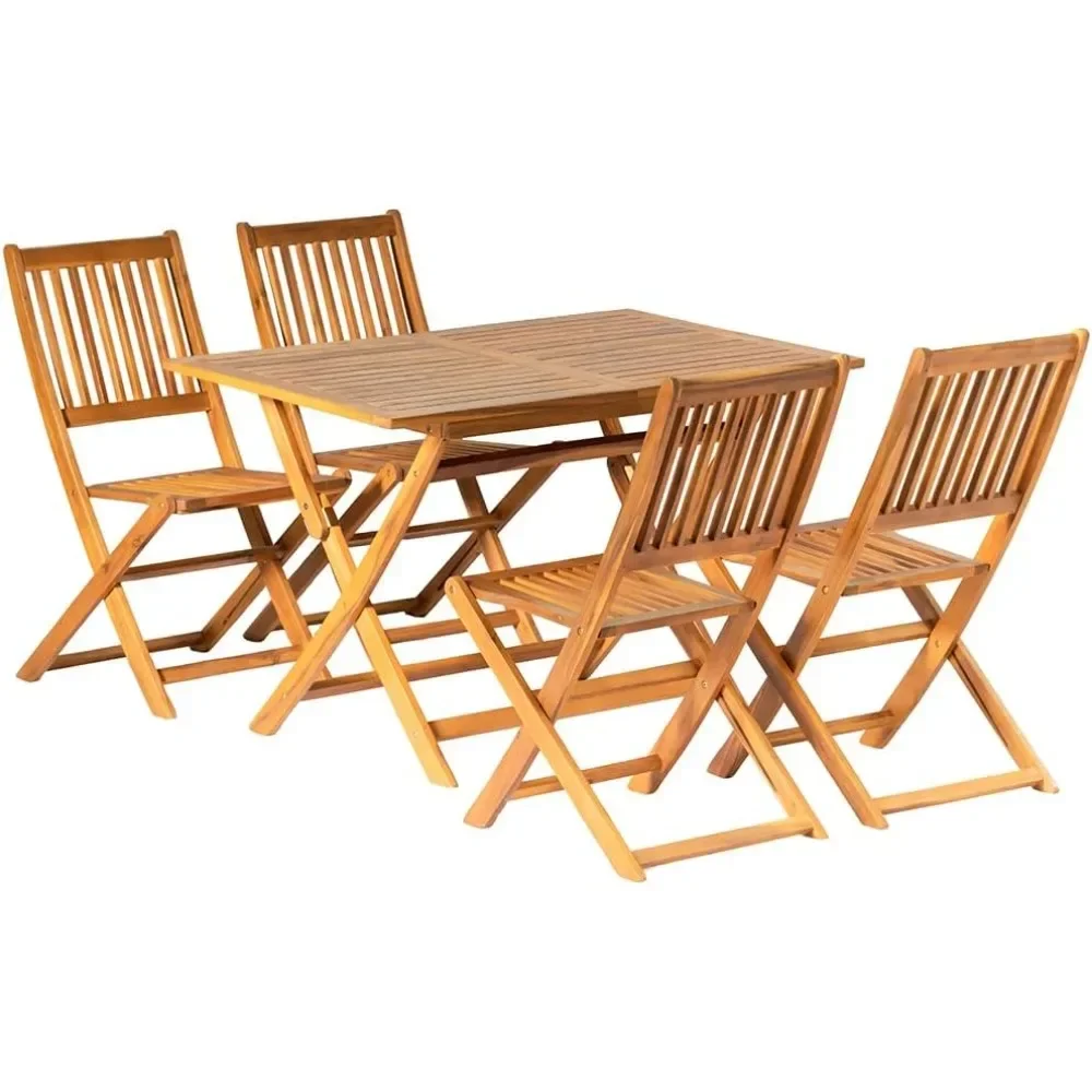 5PCS Acacia Wood Outdoor Dining Set Folding Table with 4 Chairs Patio Garden Furniture Set for Patio, Deck, Yard