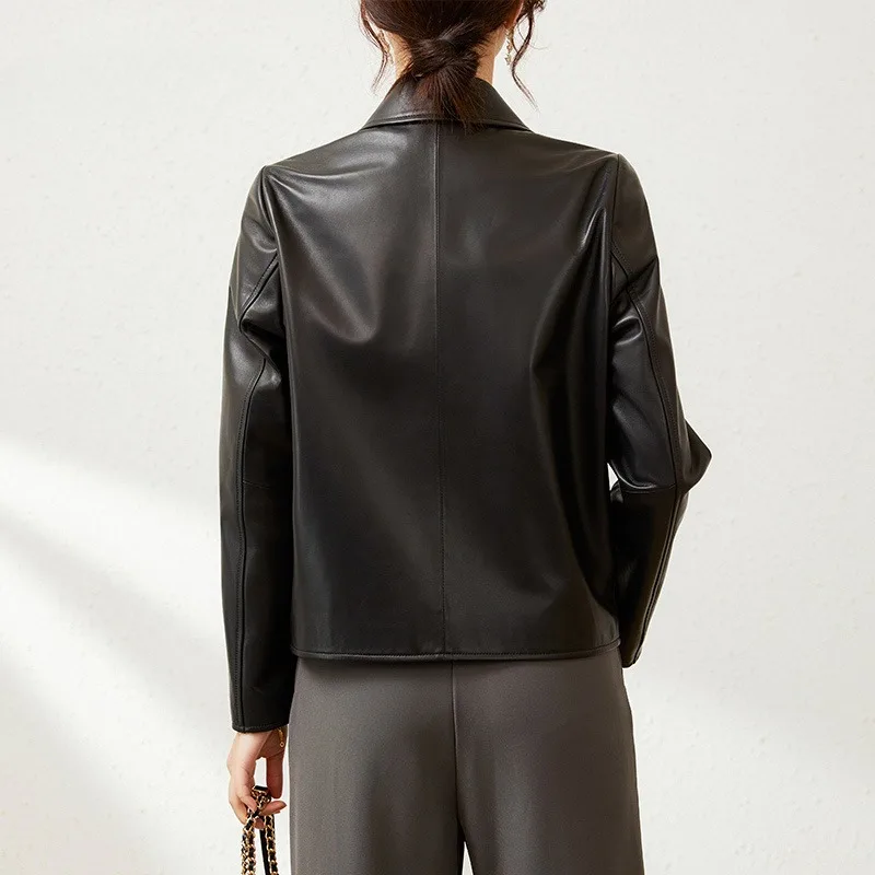 2026 New Autumn Collection Features Simple Casual Leather Jacket for Women with Short Lapel and Stylish Individualistic Style