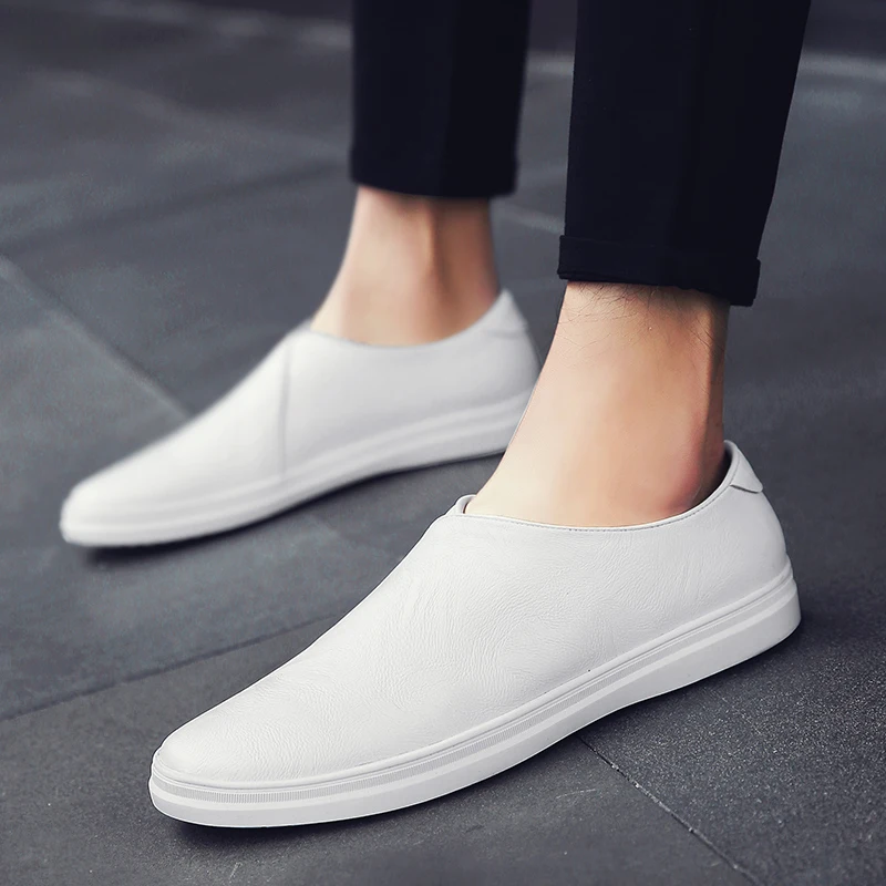 

high-quality men's board shoes Fashionable and versatile design styles Outdoor leisure party Youth trendy leather White shoes